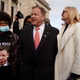 Mark McCloskey and his wife Patricia McCloskey are confronted outside of the Kenosha County Courthouse after they came to show support for Kyle Rittenhouse on November 16, 2021, in Kenosha, Wisconsin.